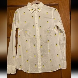 J.Crew Womans Pineapple Embroidered Perfect Fit Button Down Shirt XS